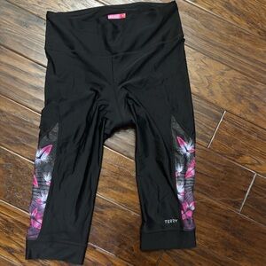 Terry Women’s Padded Biking Black and Pink Floral Leggings XL